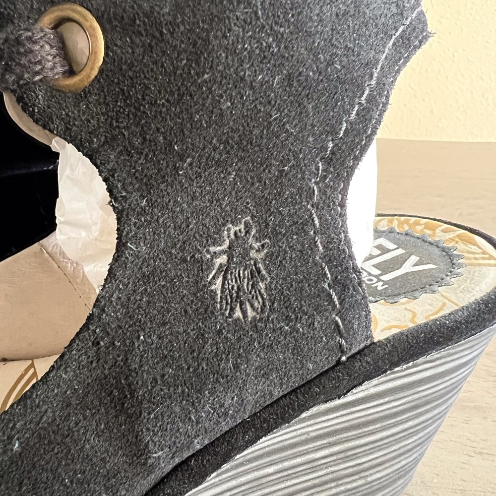 Fly London Yaffa Black Wedge Sandals - Picture 8 of 9